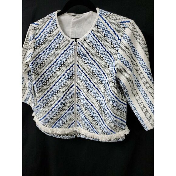 Guess Blue Skirt Set Sz Medium Tribal Print Short Zip Blazer Sz Large Skirt - Picture 6 of 10